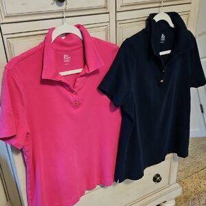 2 For $40 Kim Rogers Women's Polo Shirts - Set Of 2-Pink and Navy